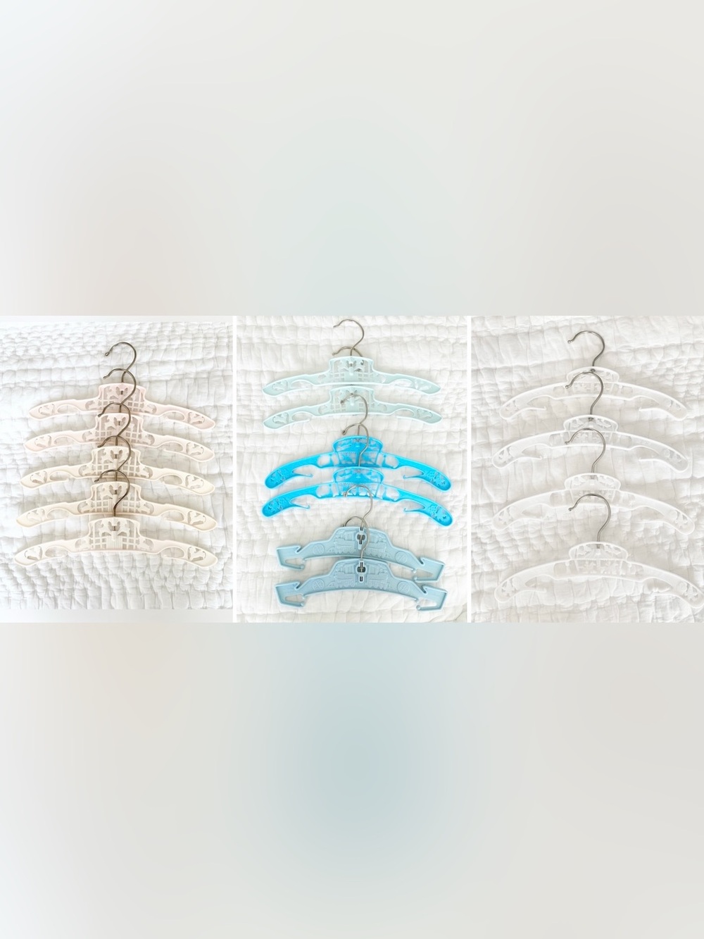 Set of 15 pink, white & baby blue Vintage 1990/1995 baby clothes hangers- rare